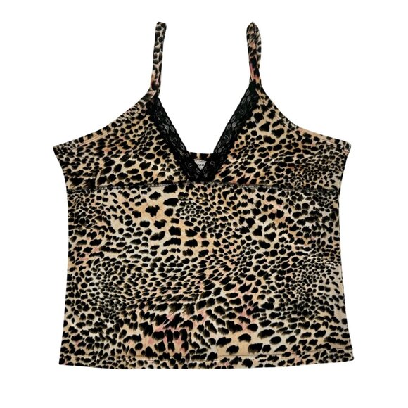 Vintage Y2K Expressions Leopard Print Lace Trim V-Neck Camisole Top Late 90s M - Picture 1 of 11